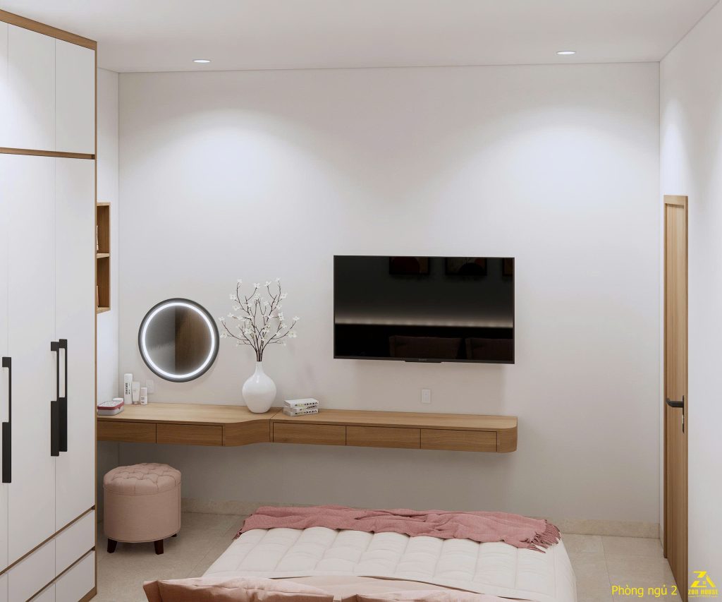 Phòng ngủ mang lại cảm giác thư giãn nhờ gam màu dịu nhẹ và ánh sáng tinh tế