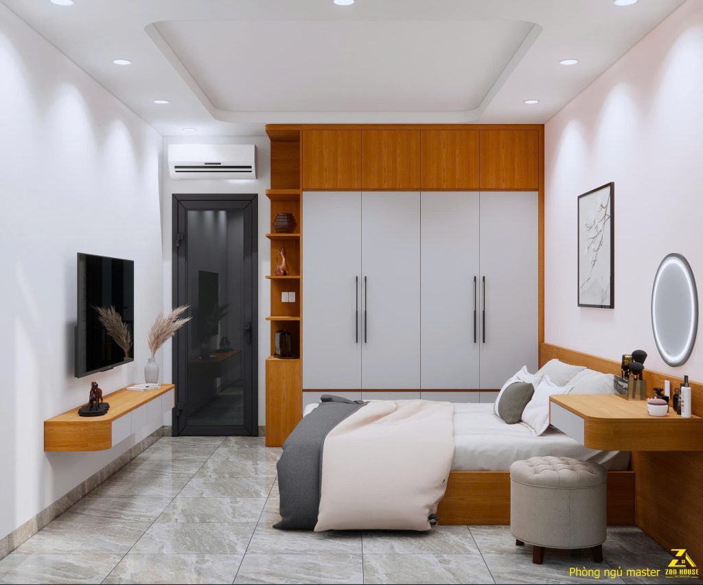 Tủ quần áo lớn được thiết kế kịch trần, tối đa hóa không gian lưu trữ cho phòng ngủ Master