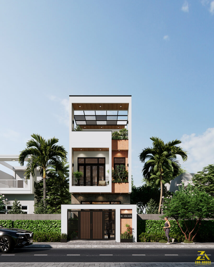 Thiết kế mặt tiền nhà phố mang phong cách hiện đại với những hình khối kiến trúc vuông vức và khỏe khoắn