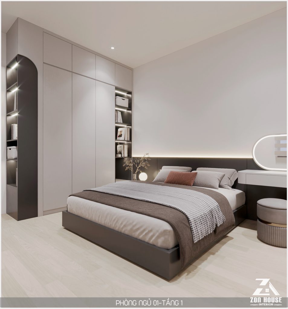 Nội thất được sắp xếp tối ưu giúp căn phòng ngủ trở nên rộng rãi và tiện nghi hơn