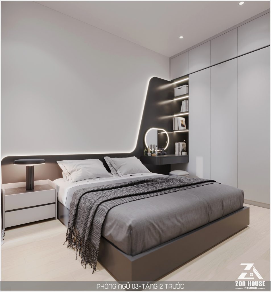 Không gian nghỉ ngơi được tối ưu hóa diện tích nhờ cách bố trí nội thất thông minh và tối giản
