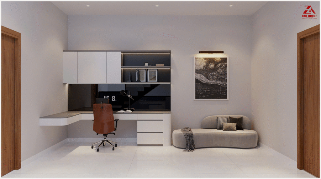 Tone màu trắng và xám chủ đạo trong thiết kế nội thất nhà phố 3 tầng mang lại vẻ đẹp thanh lịch cho phòng sinh hoạt chung