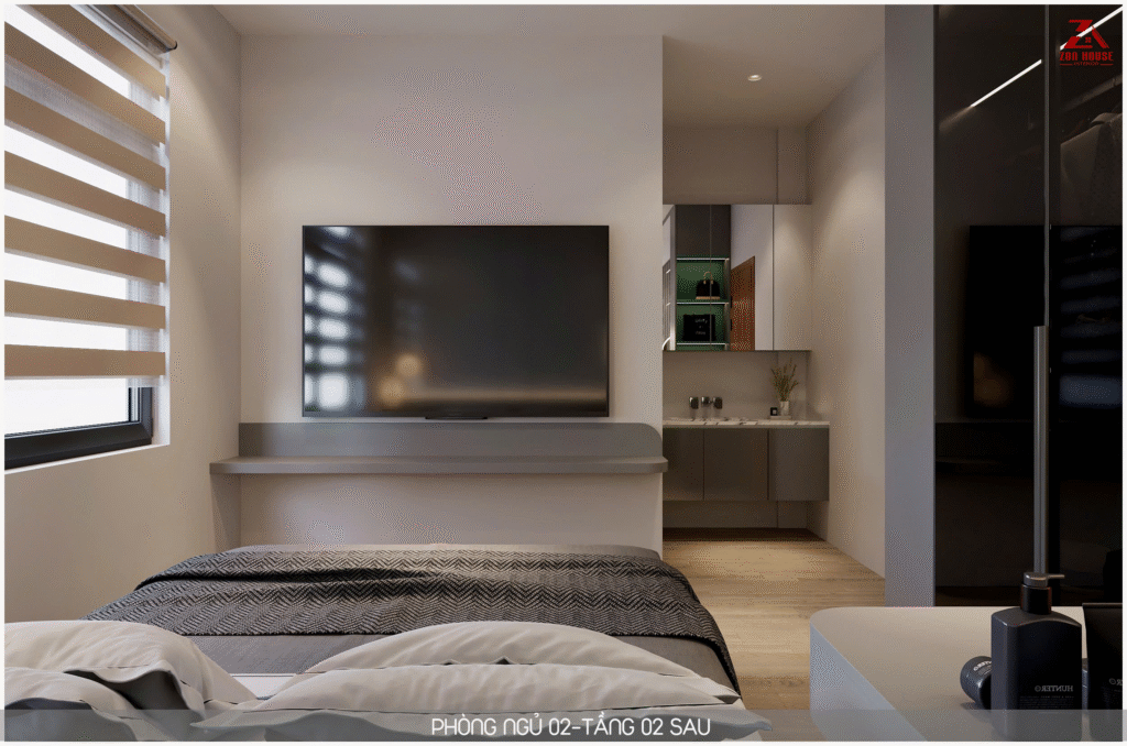 Kệ tivi treo tường sở hữu thiết kế tối giản giúp tối ưu hóa diện tích lối đi cho căn phòng nhỏ