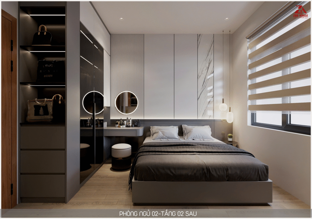 Cửa sổ lớn đón ánh sáng tự nhiên giúp không gian phòng ngủ luôn thông thoáng và tràn đầy năng lượng