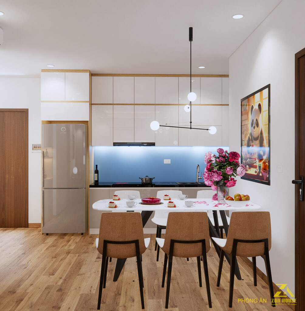 Không gian ăn uống được bố trí thông minh liền kề với khu vực bếp tiện nghi