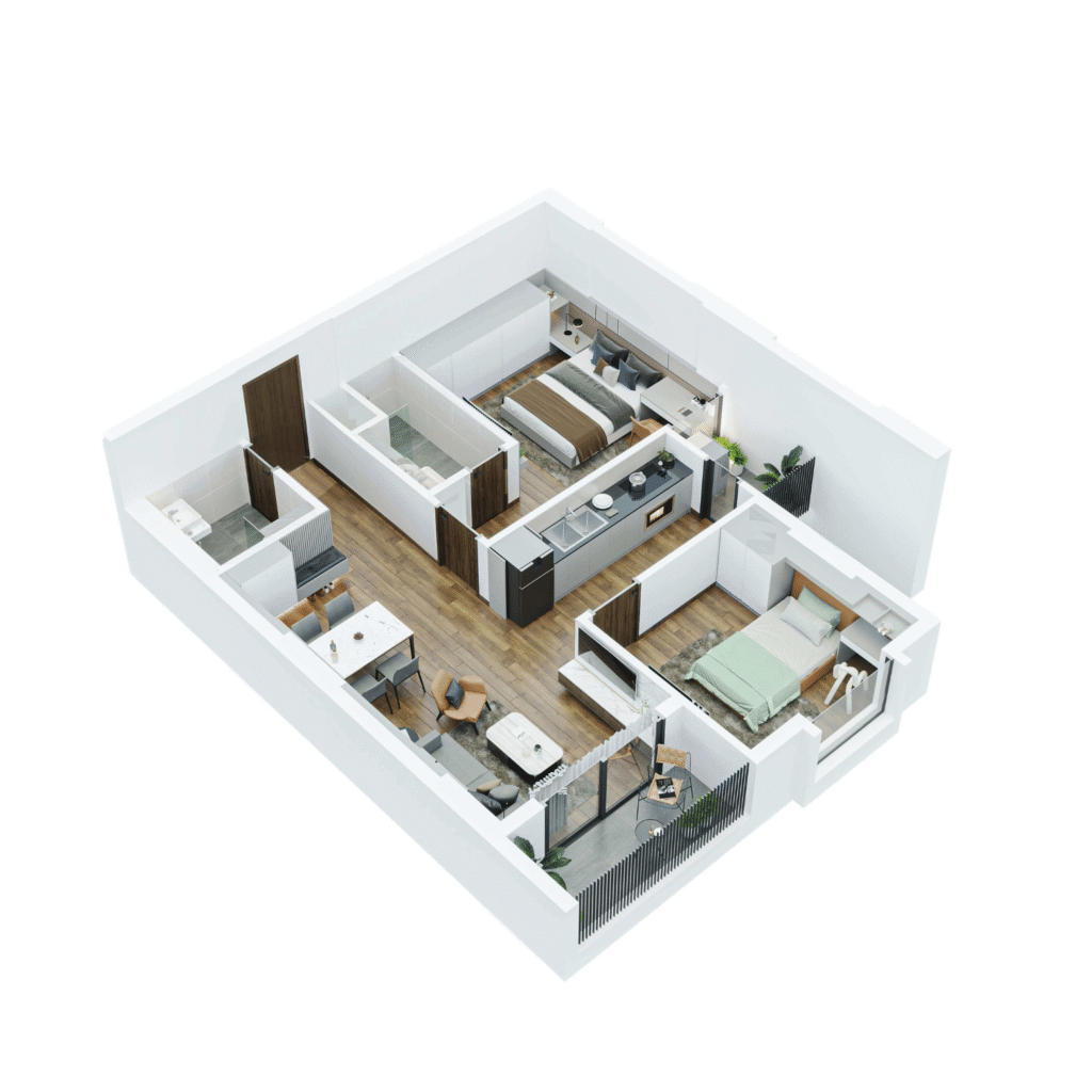 Khám phá không gian sinh hoạt chung trong mẫu căn hộ B Mia Center Point hiện đại