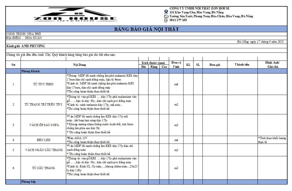 Bước 3: Hoàn thiện hồ sơ kỹ thuật và báo giá thi công chi tiết