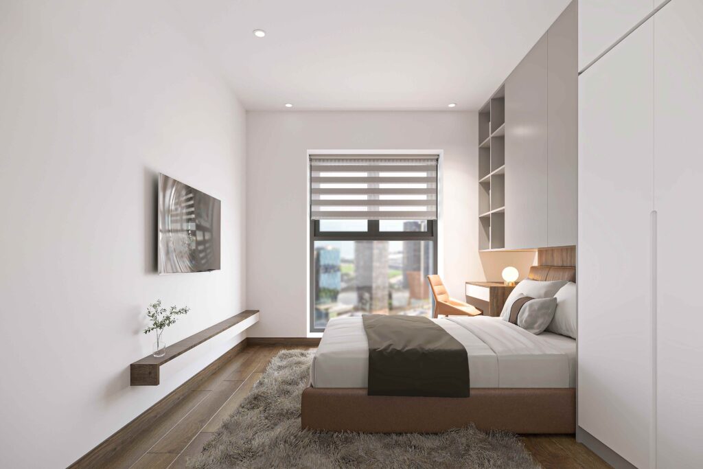 Phòng ngủ tận dụng tối đa ánh sáng tự nhiên qua ô cửa sổ lớn