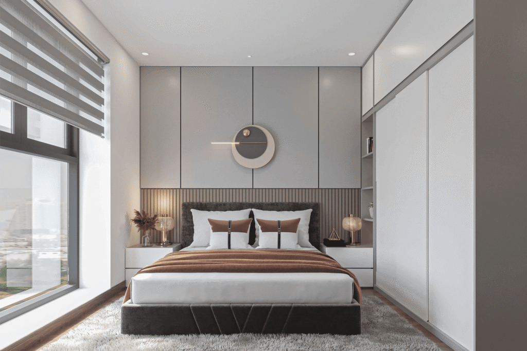 Nội thất phòng ngủ được bố trí khoa học nhằm mang lại cảm giác thư giãn tuyệt đối