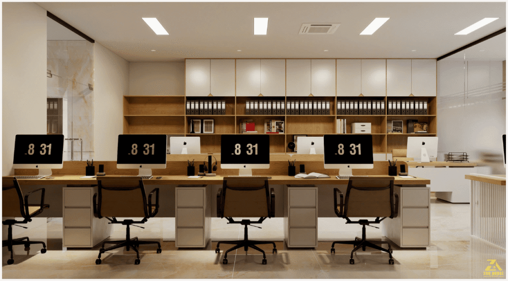 Hệ tủ hồ sơ kịch trần giúp tối ưu hóa không gian lưu trữ và tạo sự gọn gàng cho văn phòng