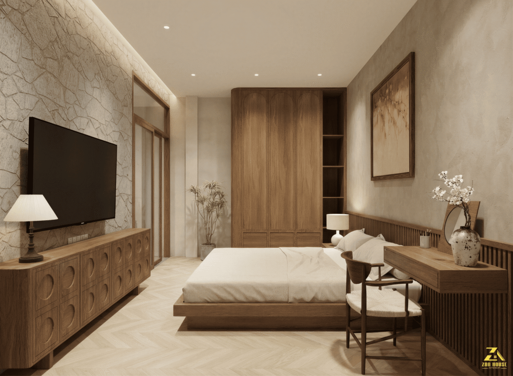 Tủ quần áo kịch trần sở hữu góc bo tròn mềm mại tạo điểm nhấn tinh tế