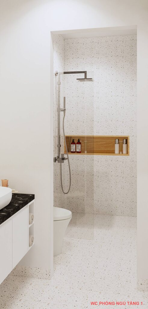 Phòng tắm lát gạch terrazzo mang lại vẻ đẹp hiện đại trẻ trung