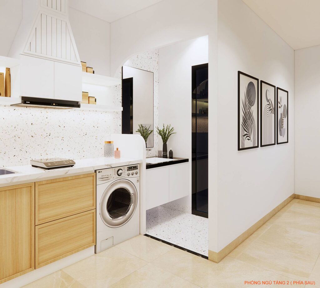 Vật liệu đá terrazzo kết hợp gỗ sáng màu mang lại vẻ đẹp hiện đại và tinh tế