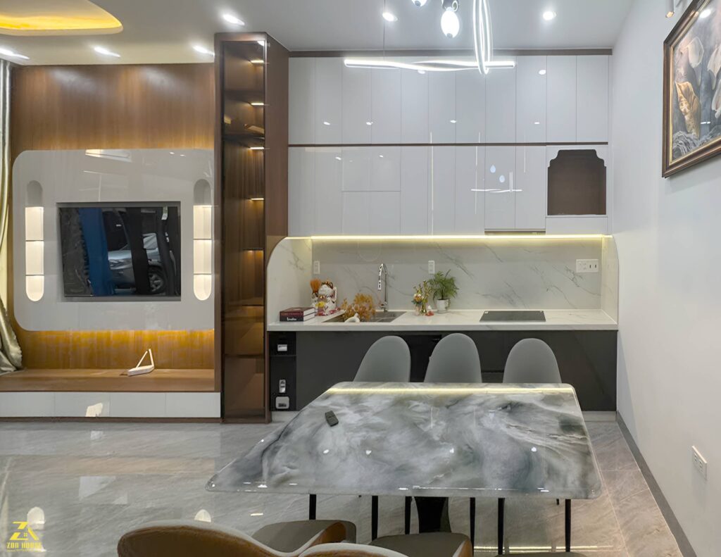 Tủ bếp chữ I kịch trần giúp tối ưu không gian nấu nướng