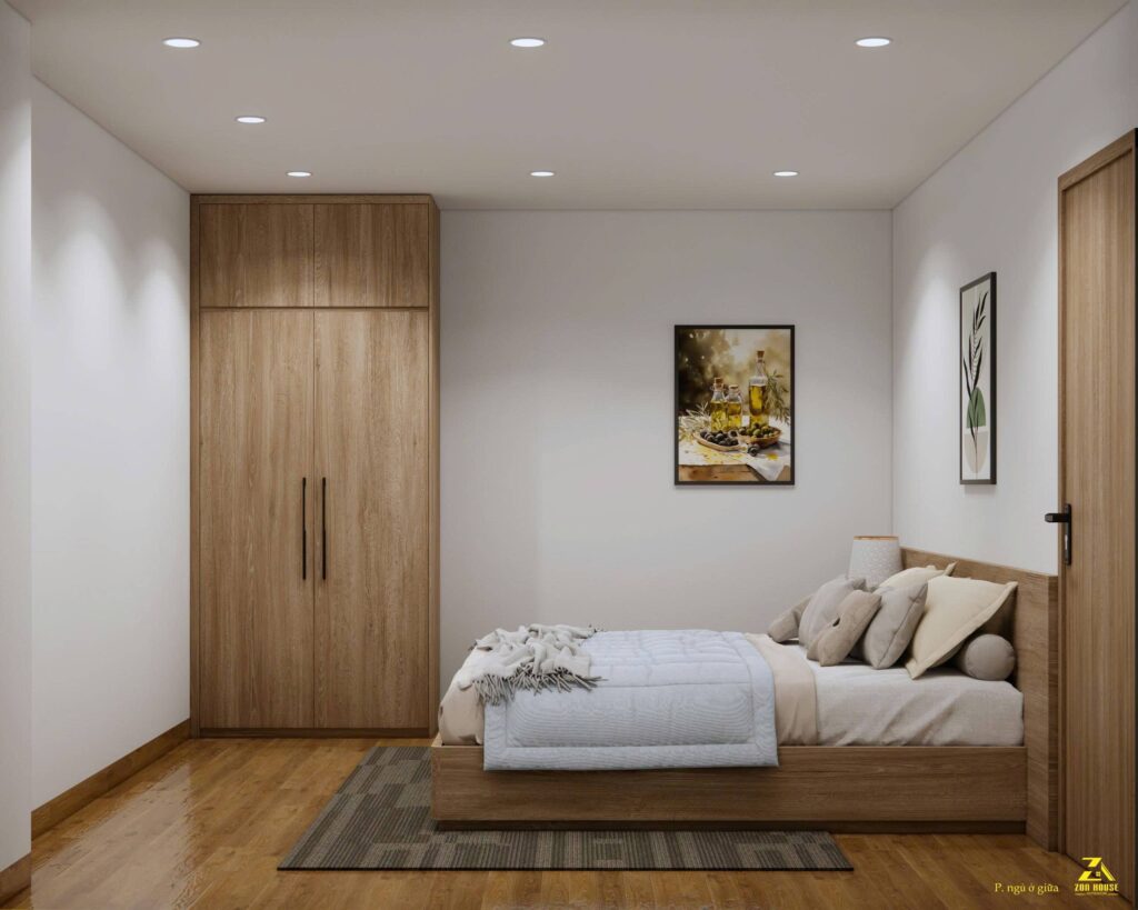 Thiết kế ưu tiên sự gọn gàng với tủ quần áo kịch trần giúp tối ưu không gian lưu trữ