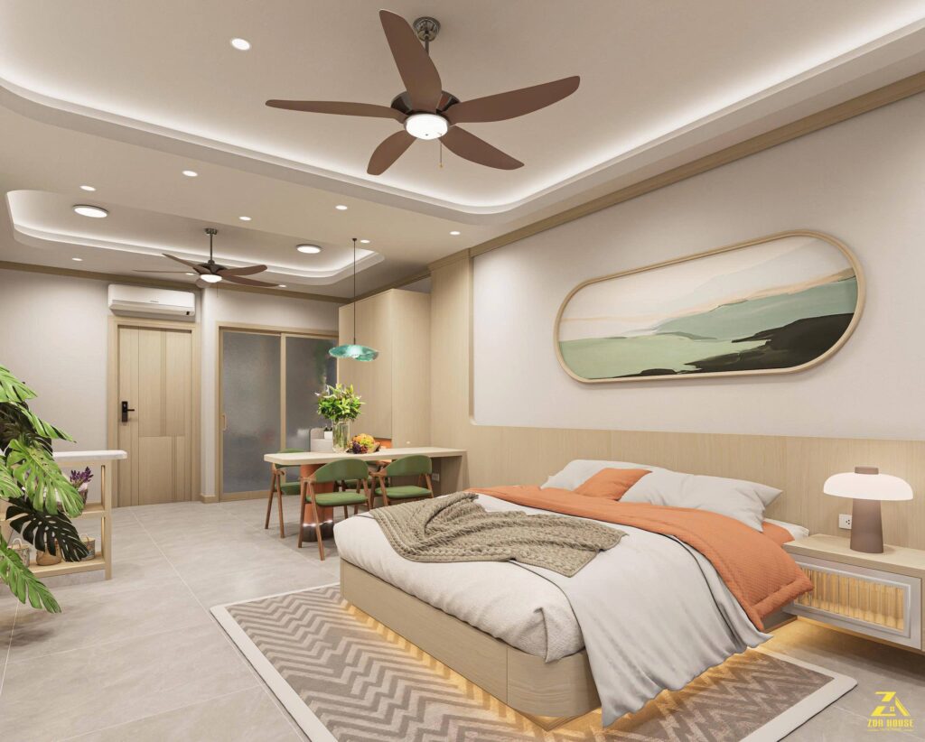 Khu vực giường ngủ ấm cúng